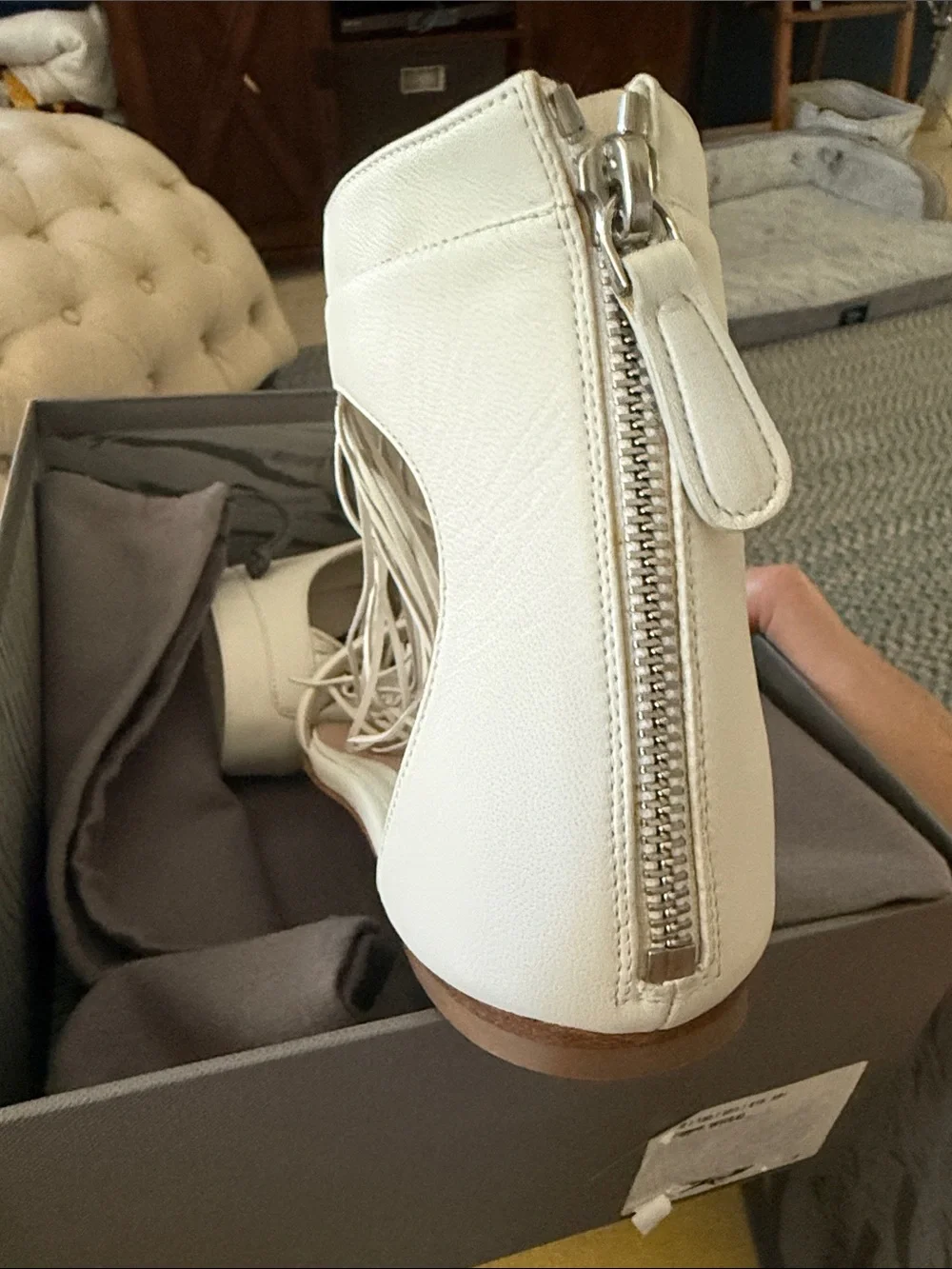 RARE Alexander McQueen White Fringe Ankle-Strap Sandals SZ 38.5 - Picture 9 of 9